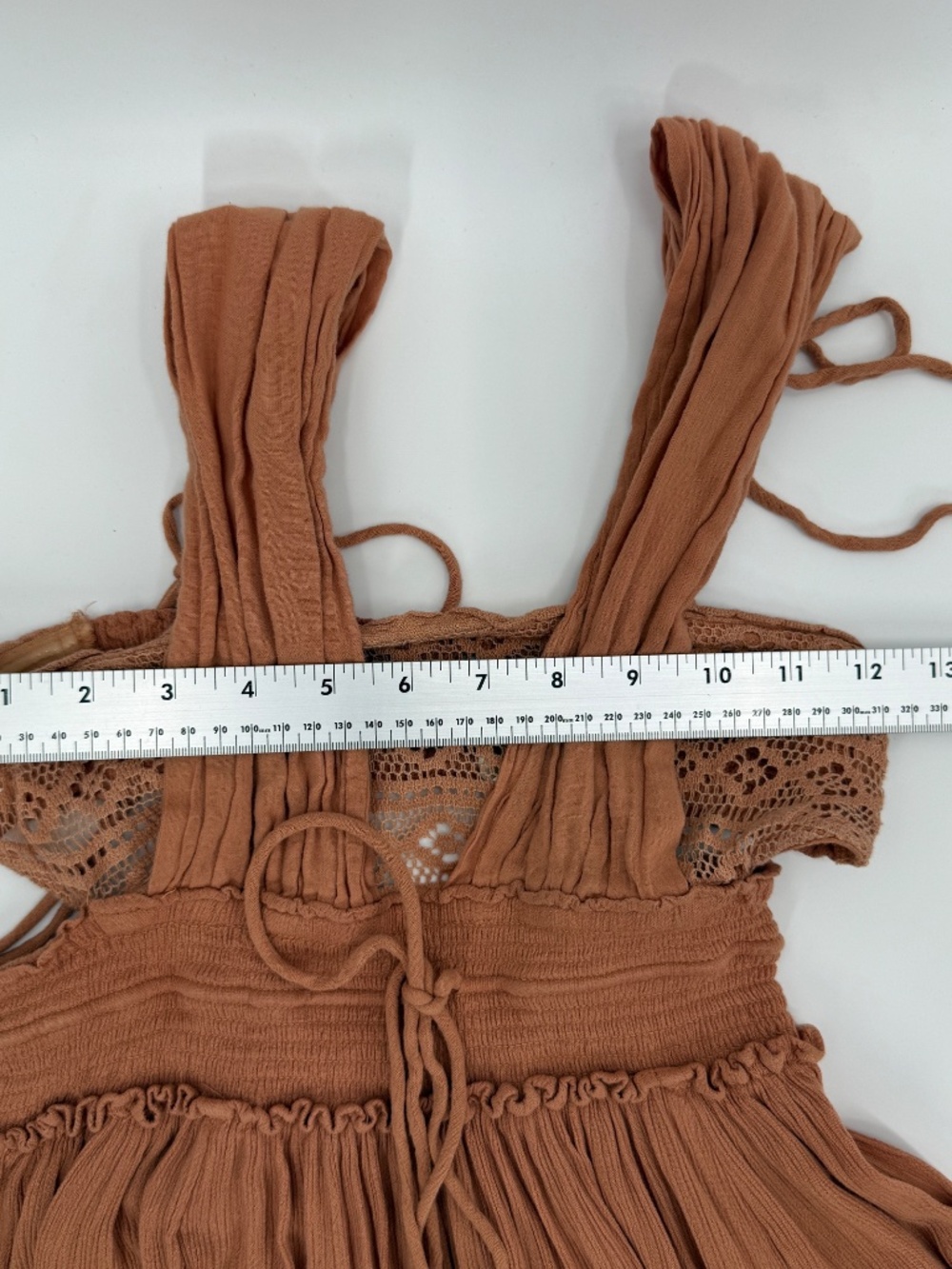 Free People Santa Maria Maxi Dress Terracotta Rust Orange Boho Cottage Ruffle XS - Picture 7 of 8